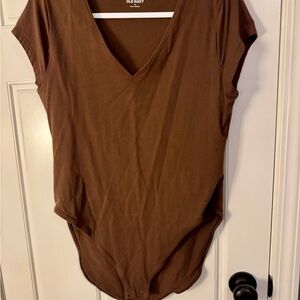 Old Navy Brown V-Neck Bodysuit XL • Soft Stretch Cotton Blend Top